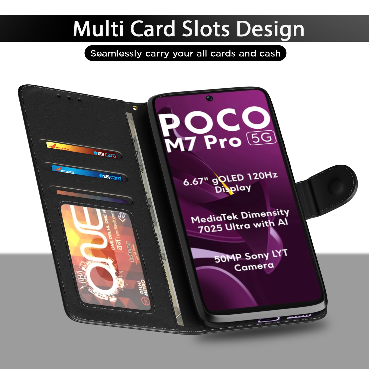 Pikkme POCO M7 Pro 5G black wallet flip cover – photo 5