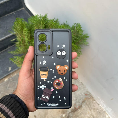 Pikkme Bumper Case for Moto Edge 50 Fusion 5G Cute Fun Cartoon 3D Bear Coffee Back Cover (Black)