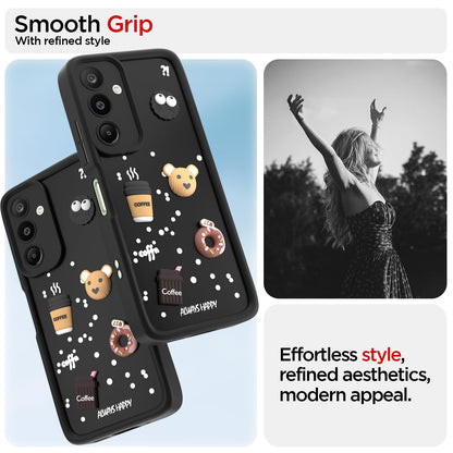 Pikkme Samsung Galaxy M16 5G Cute Fun Cartoon 3D Bear Coffee Back Cover (Black)