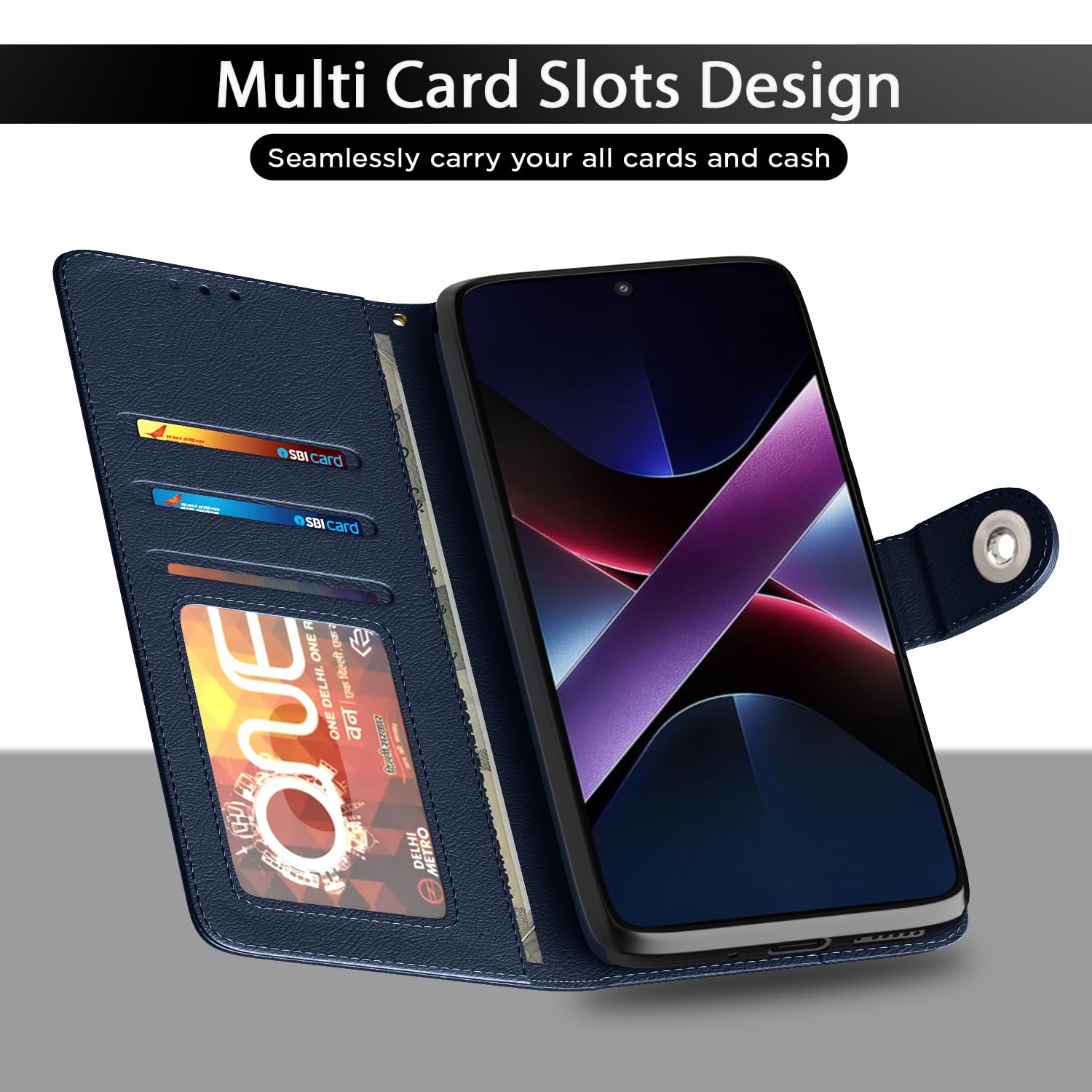 Blue wallet flip cover for POCO X7 Pro 5G – Pikkme – photo 5