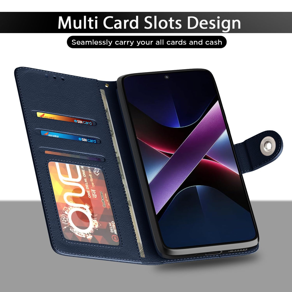 Blue wallet flip cover for POCO X7 Pro 5G – Pikkme – photo 5