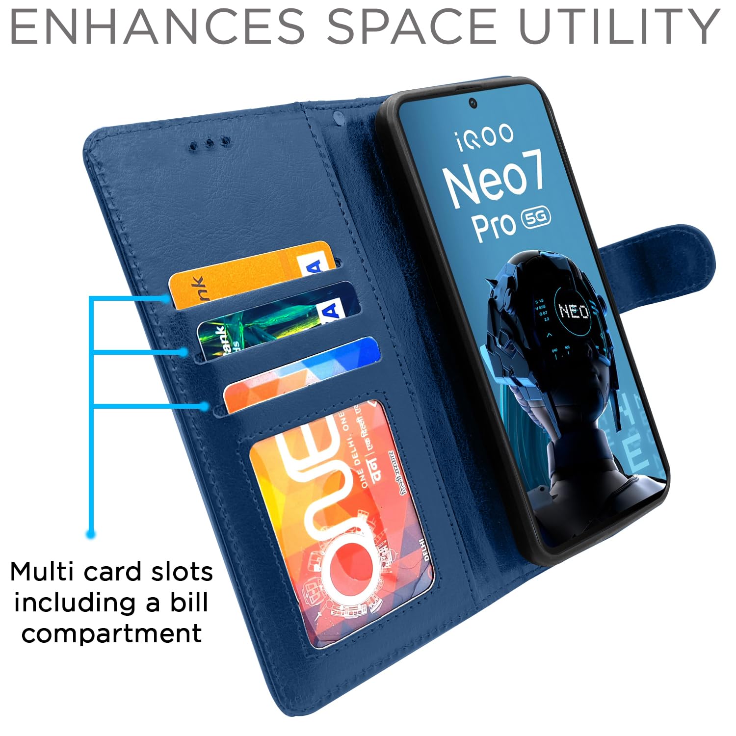 iQOO Neo 7 Pro 5G wallet flip cover in blue by Pikkme – photo 4