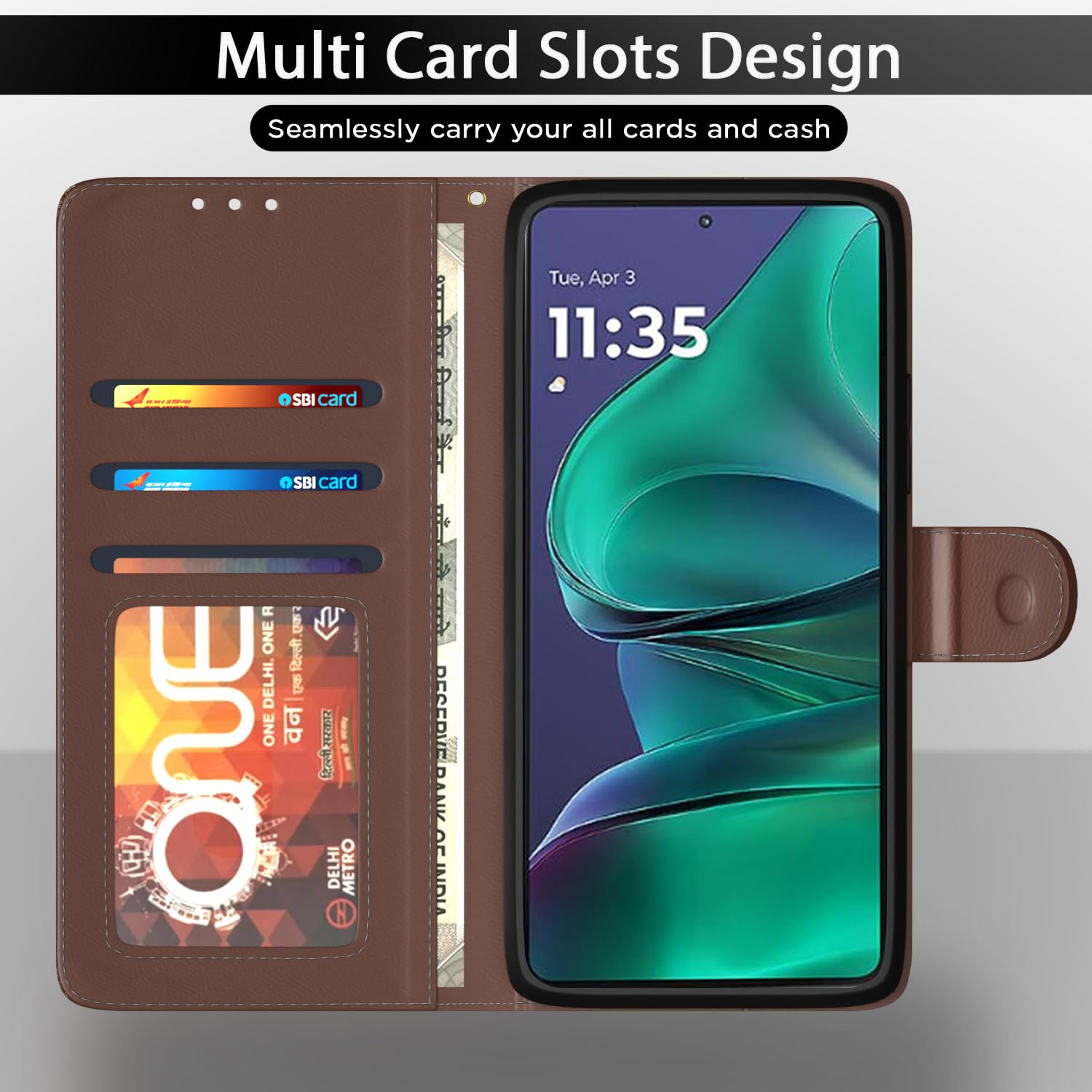 Pikkme Motorola Moto Edge 60 Stylus 5G Double Contrast Flip Cover (Tan)