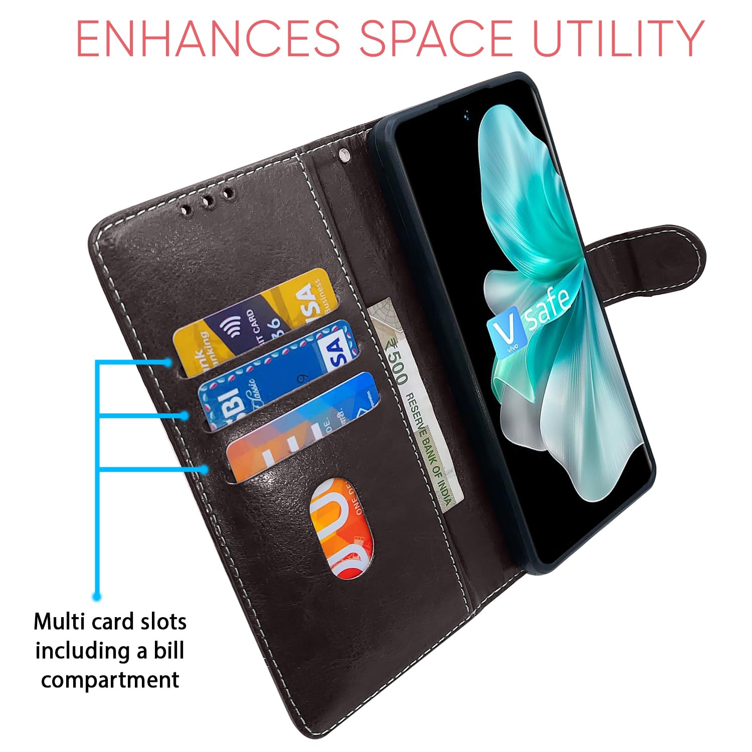 Pikkme Vivo V30 5G Magnetic coffee & brown flip case – photo 4