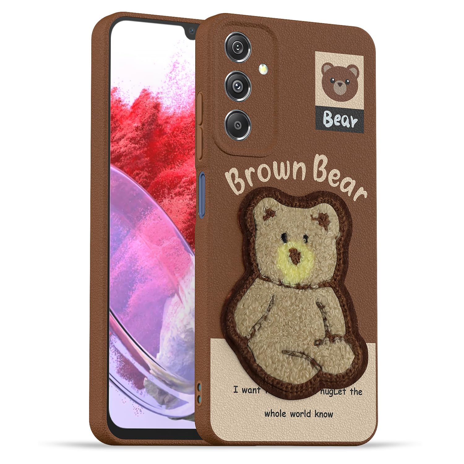 Samsung M34 5G Plush Patch mobile back cover in brown by Pikkme