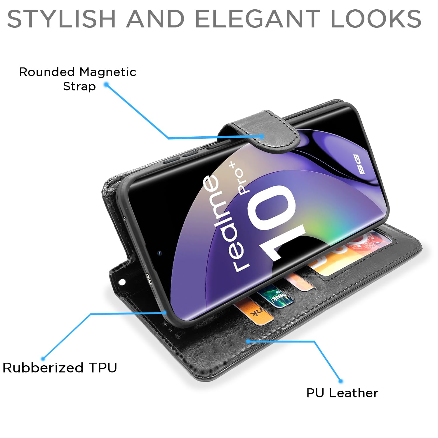 Pikkme Realme 10 Pro Plus 5G Wallet black flip case – photo 3