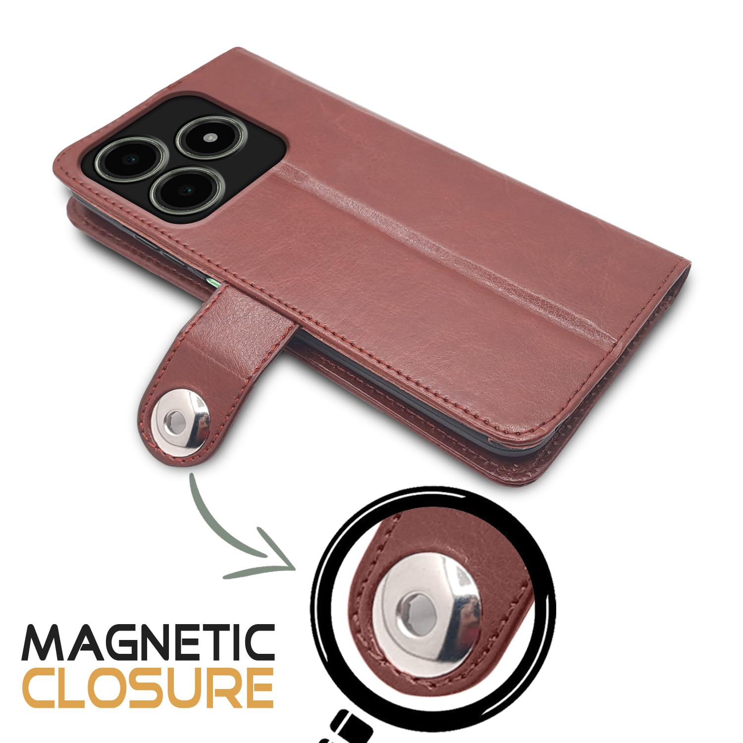 Pikkme Realme C63 4G Button brown flip cover – photo 4