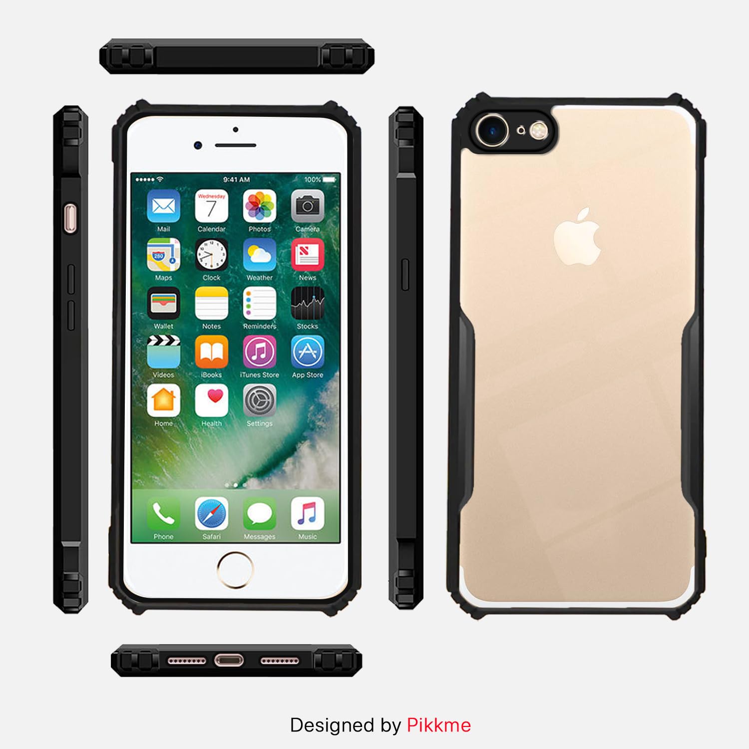 Pikkme iPhone 7/8 Shockproof Eagle Clear Transparent Back Cover (Black)