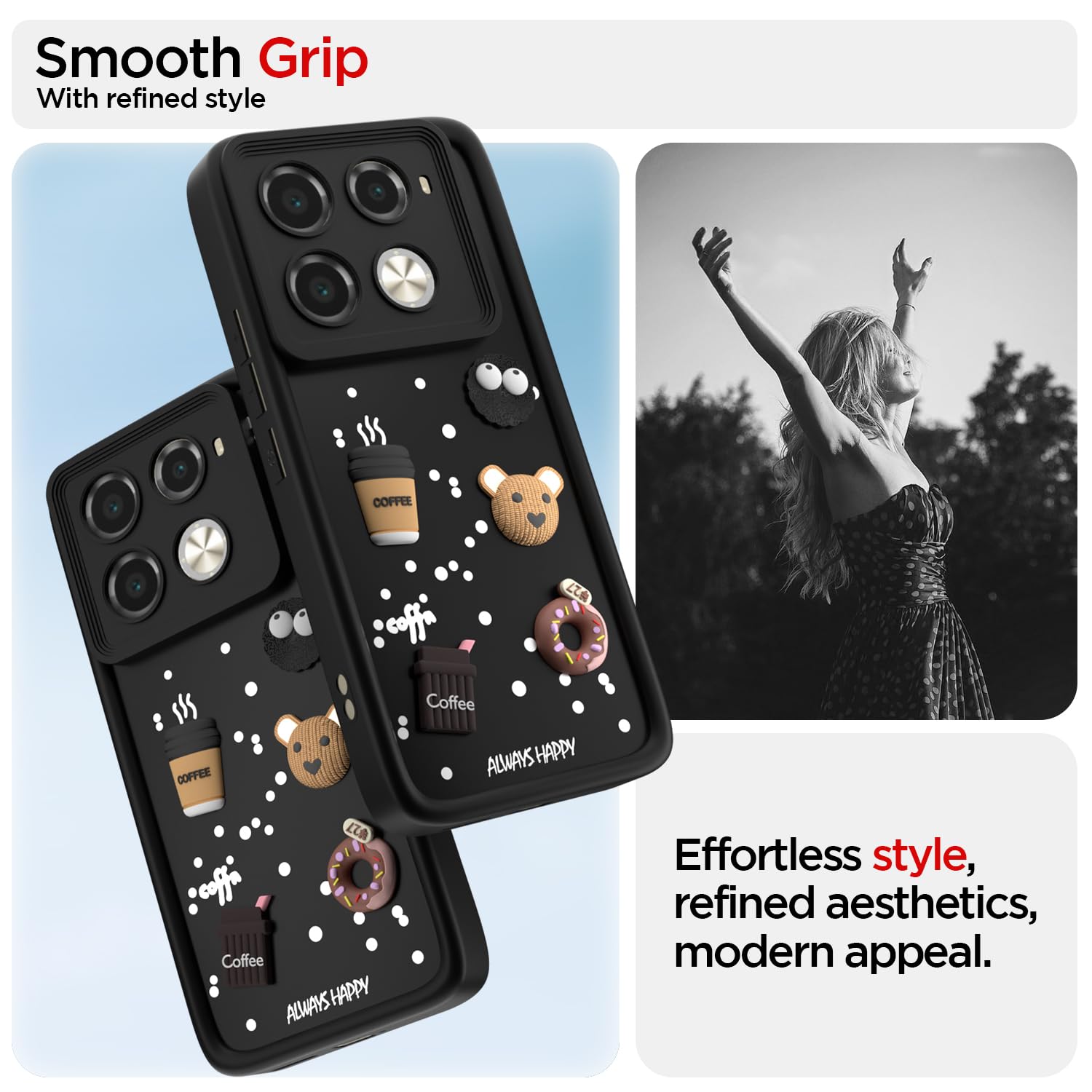 Pikkme Infinix Note 40 Pro 5G Cute Fun Cartoon 3D Bear Coffee Back Cover (Black)