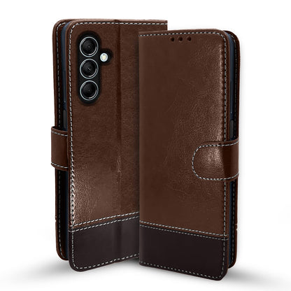 Pikkme Samsung Galaxy M14 5G Constrast Flip Cover |  Brown & Coffee