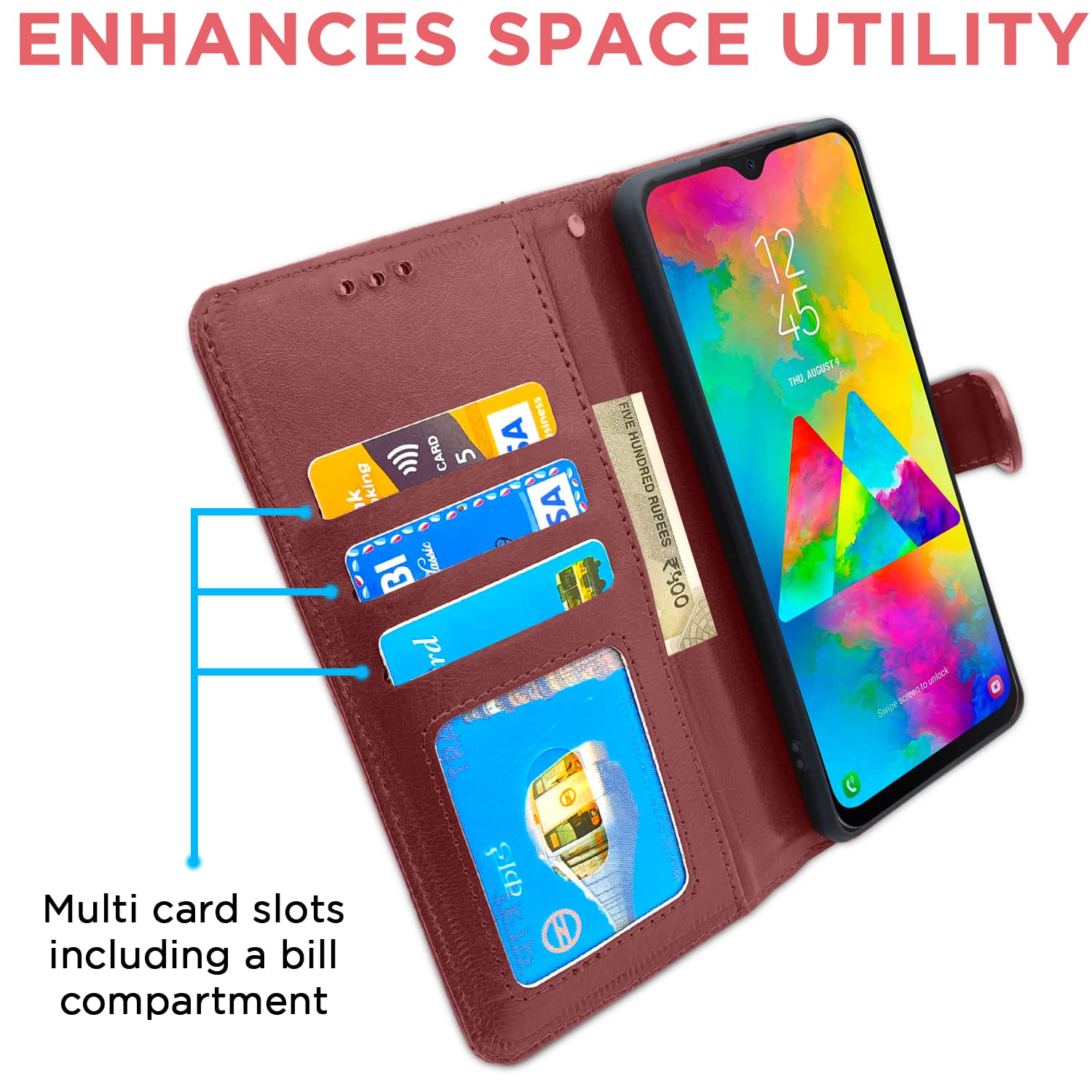 Pikkme Samsung Galaxy M20 Vintage Flip Cover (Brown)