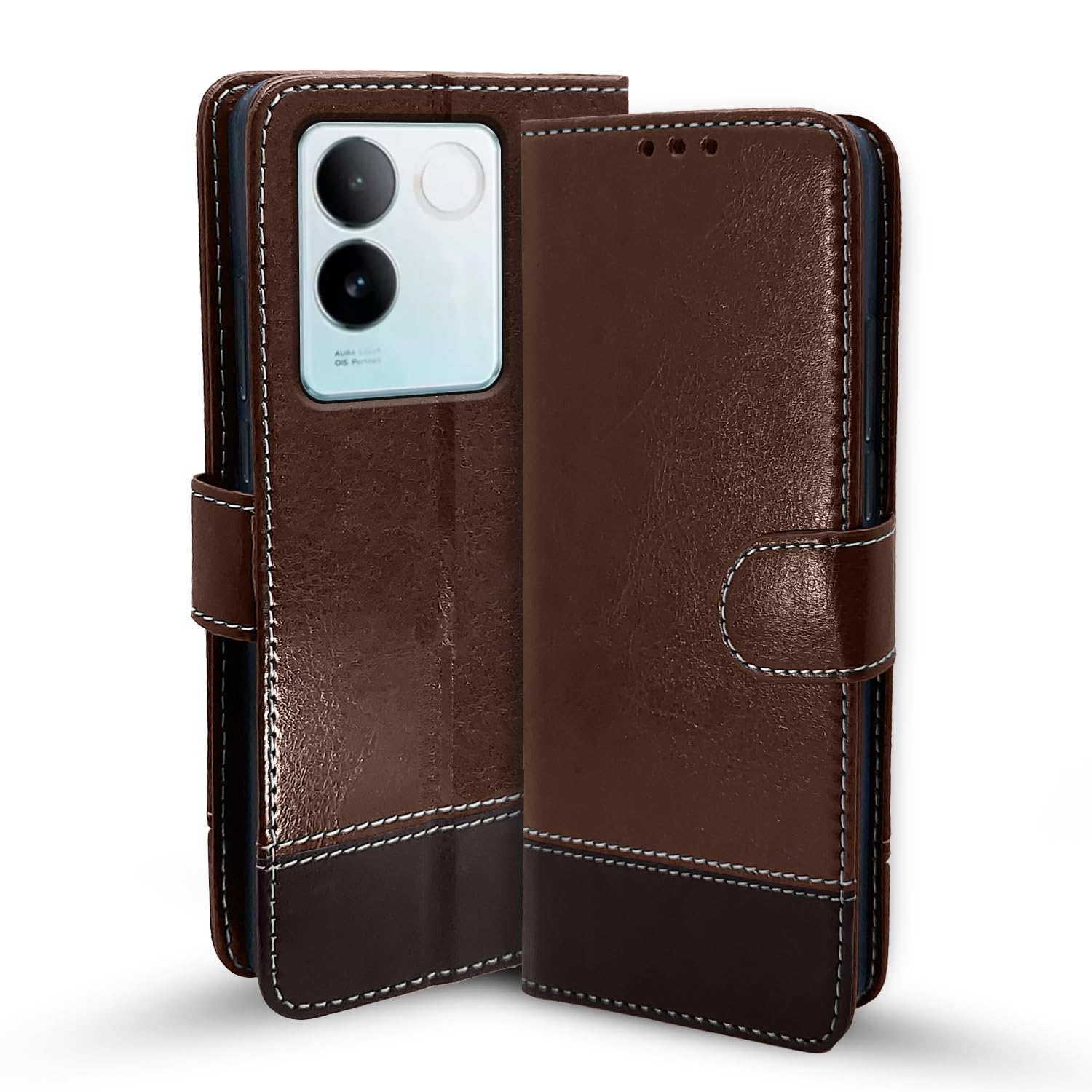 Vivo T2 Pro 5G Magnetic mobile flip cover in brown & coffee by Pikkme