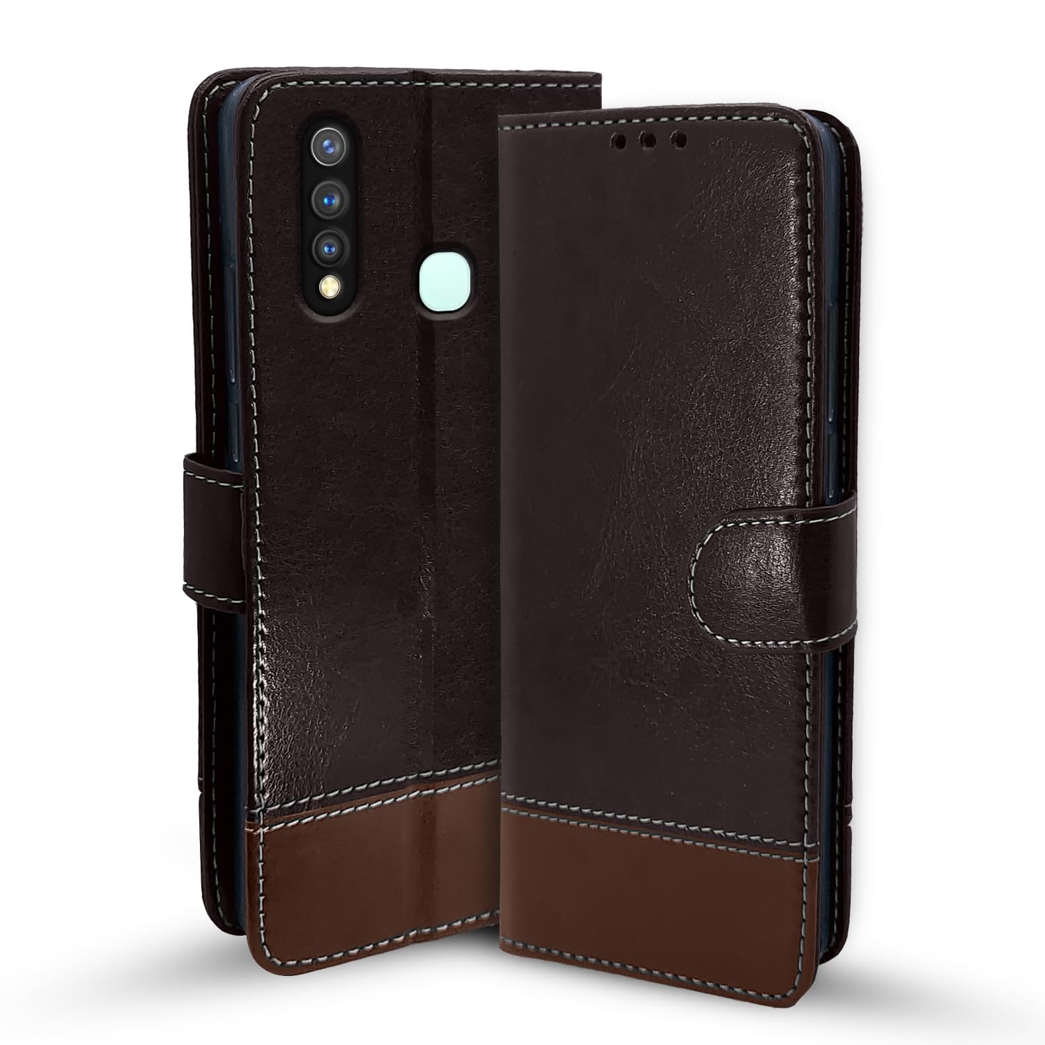 Vivo U20/Y19 wallet flip cover in coffee & brown by Pikkme