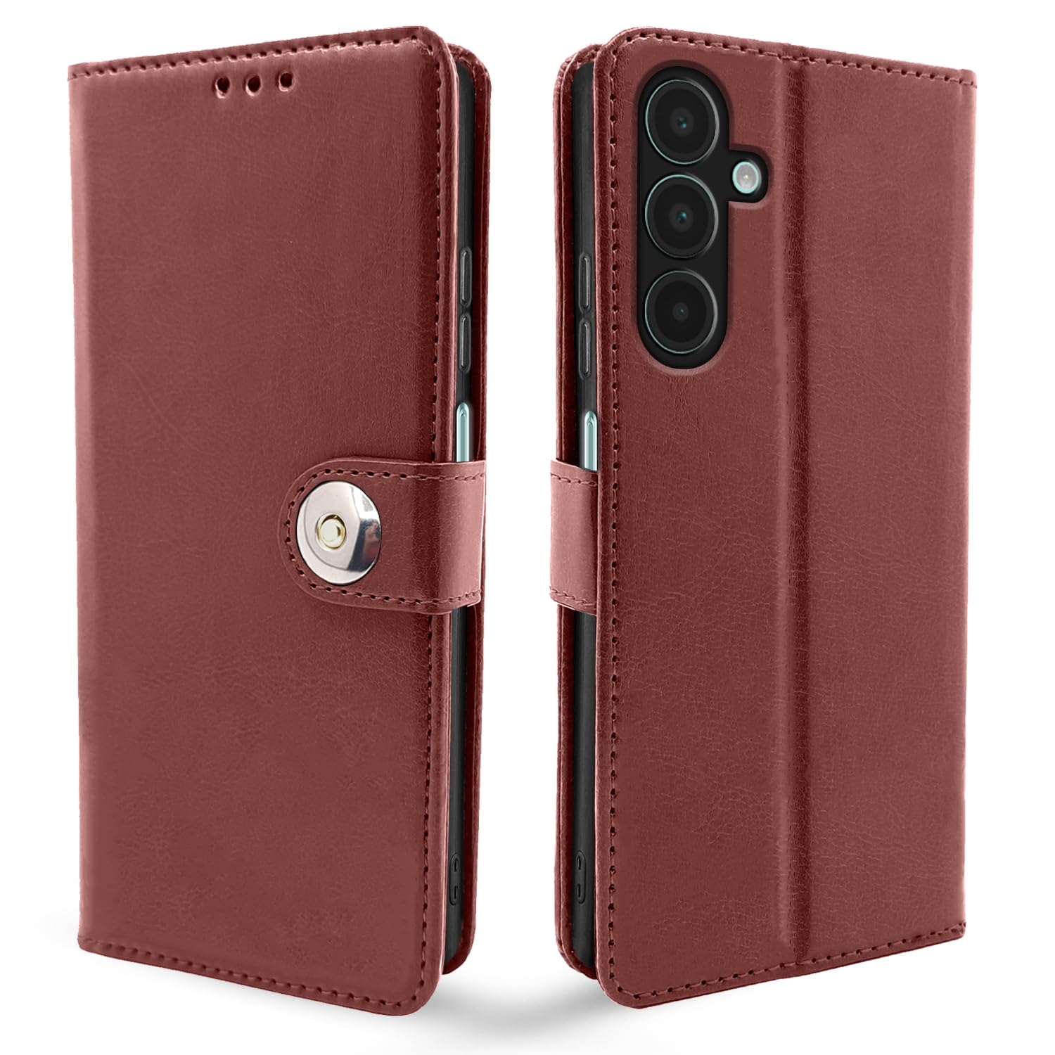 Pikkme Samsung A16 5G Button brown mobile flip cover