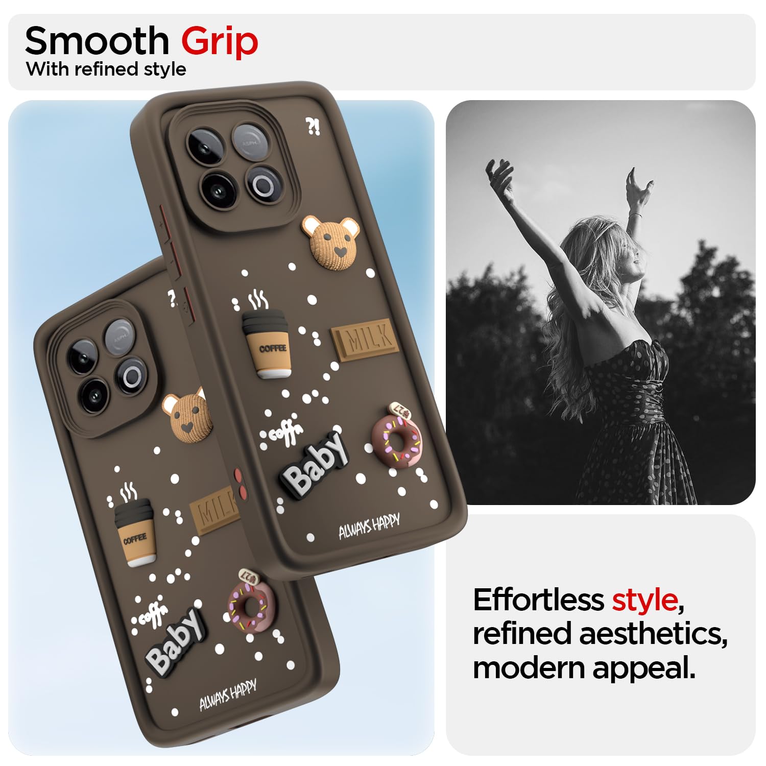 Pikkme iQOO Neo 10 5G / Vivo Y300 GT 5G Cute Fun Cartoon 3D Bear Coffee Back Cover (Brown)