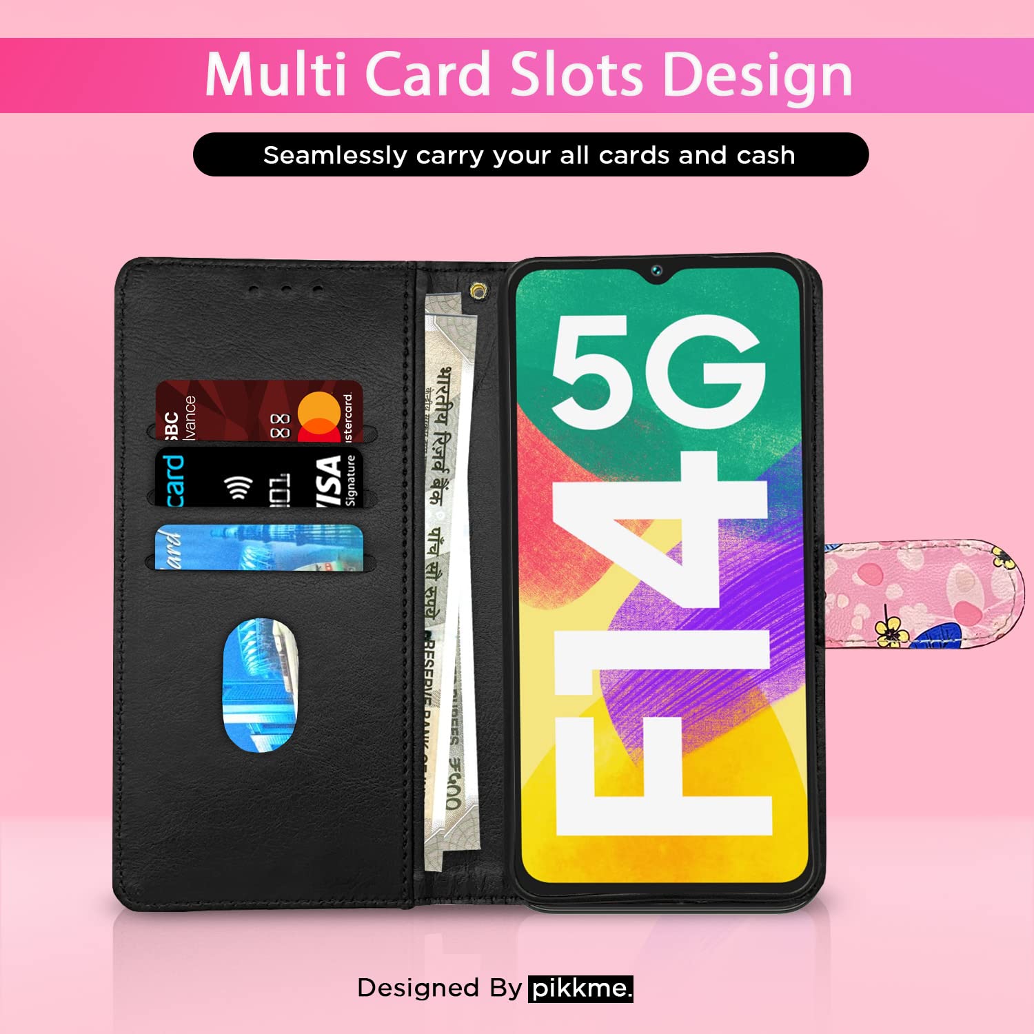 Pikkme Samsung F14 5G pink flower wallet flip cover – photo 2
