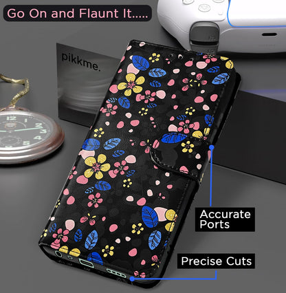 Black flower wallet flip cover for Realme C61/Narzo N61 – Pikkme – photo 4