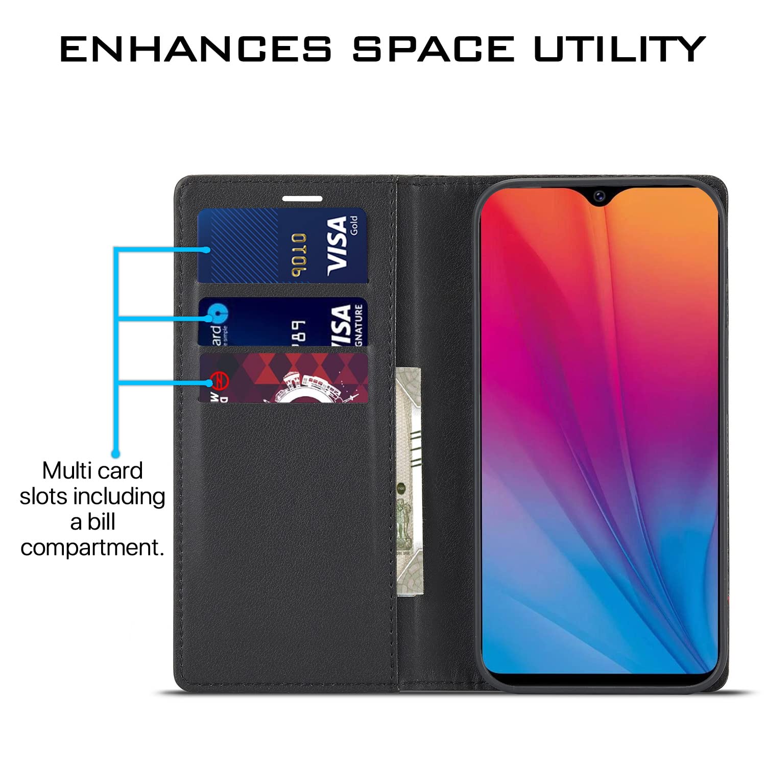 Vivo Y91i Wallet flip cover in black by Pikkme – photo 3