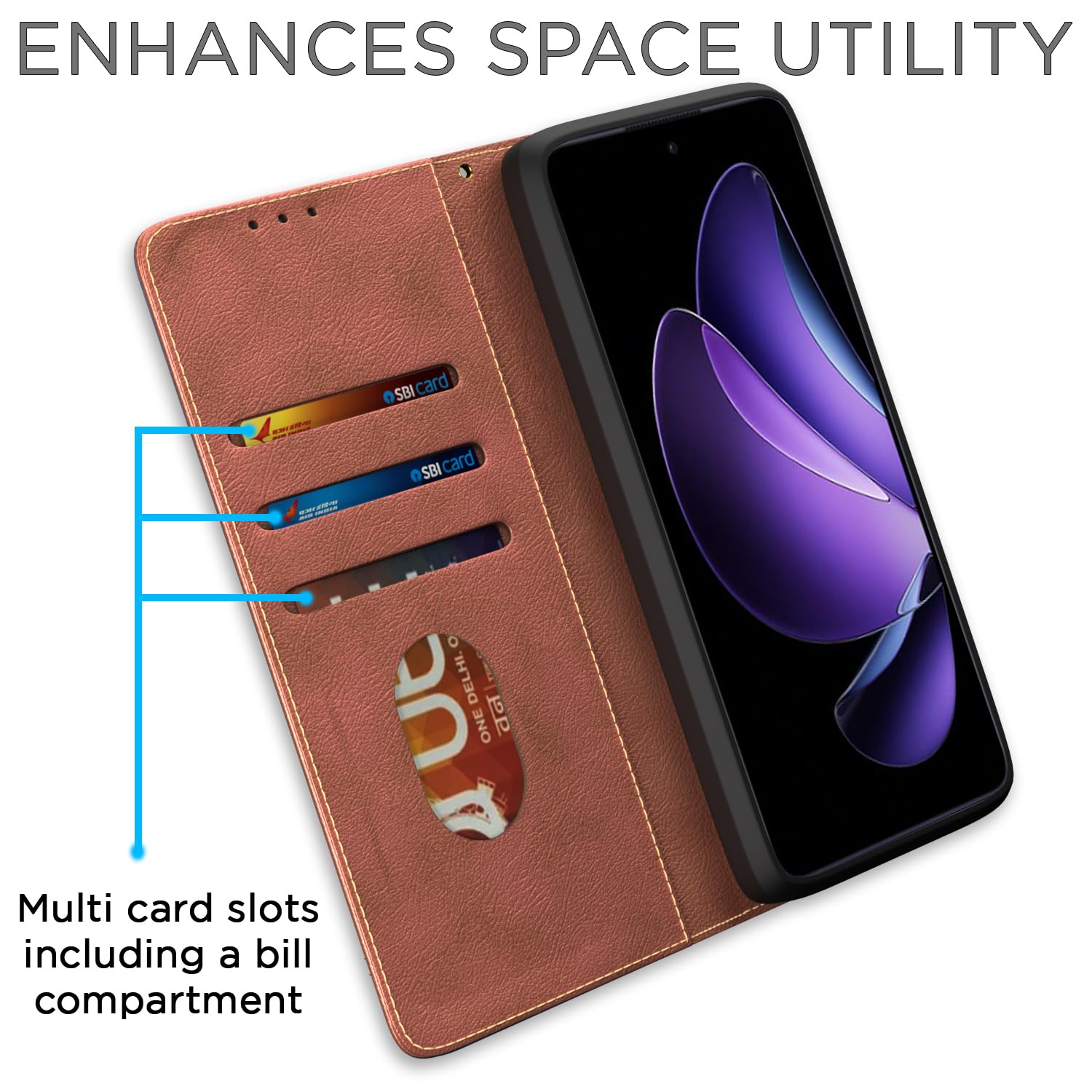 Pikkme Oppo Reno 13F 5G Magnetic brown wallet flip cover – photo 3