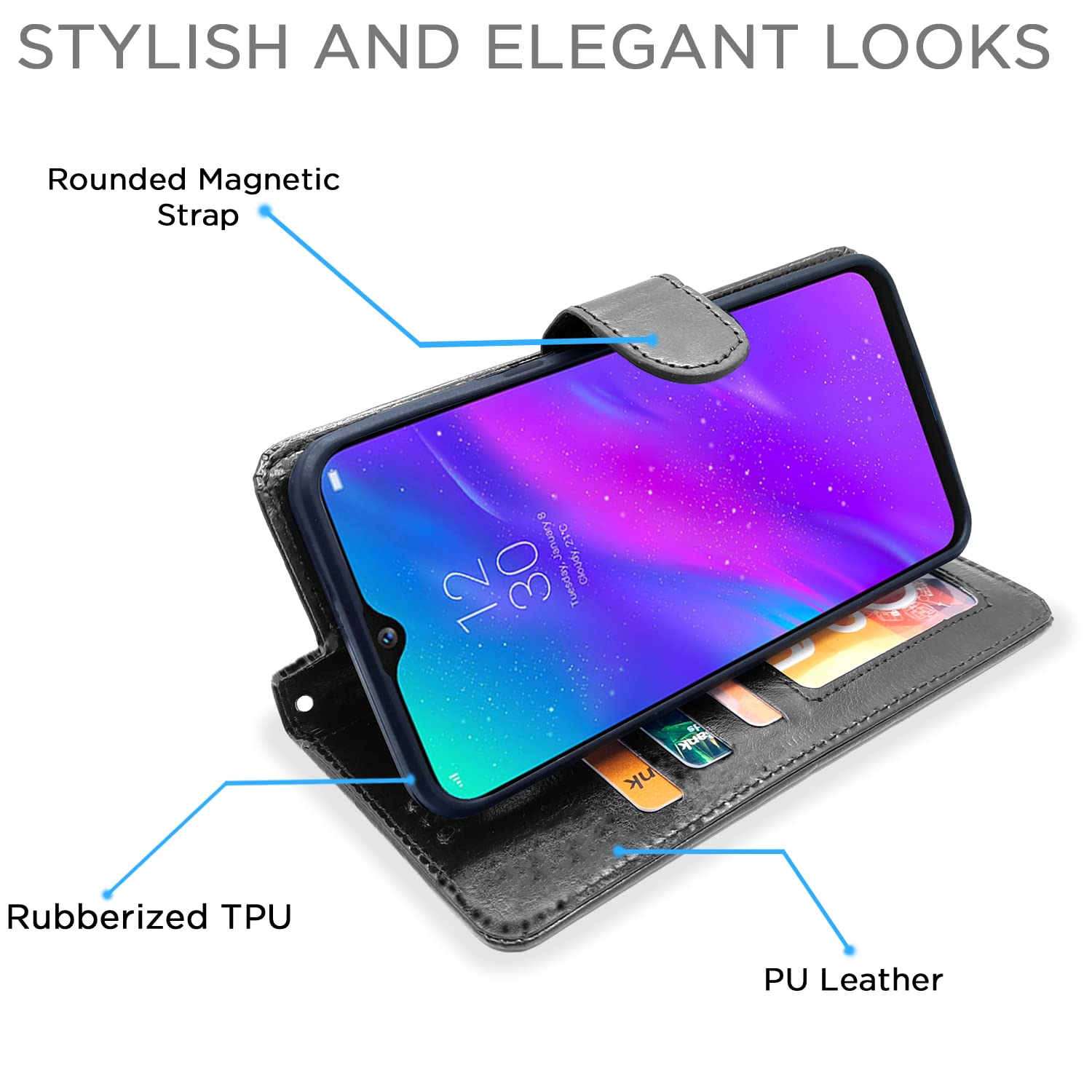Pikkme Realme 3 Vintage Flip Cover (Black)