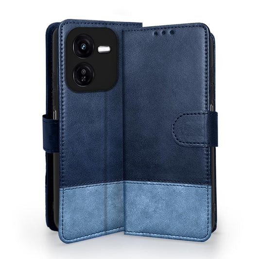 Pikkme iQOO Z9X 5G Flip Case Contrast Leather Finish (Navy Blue)