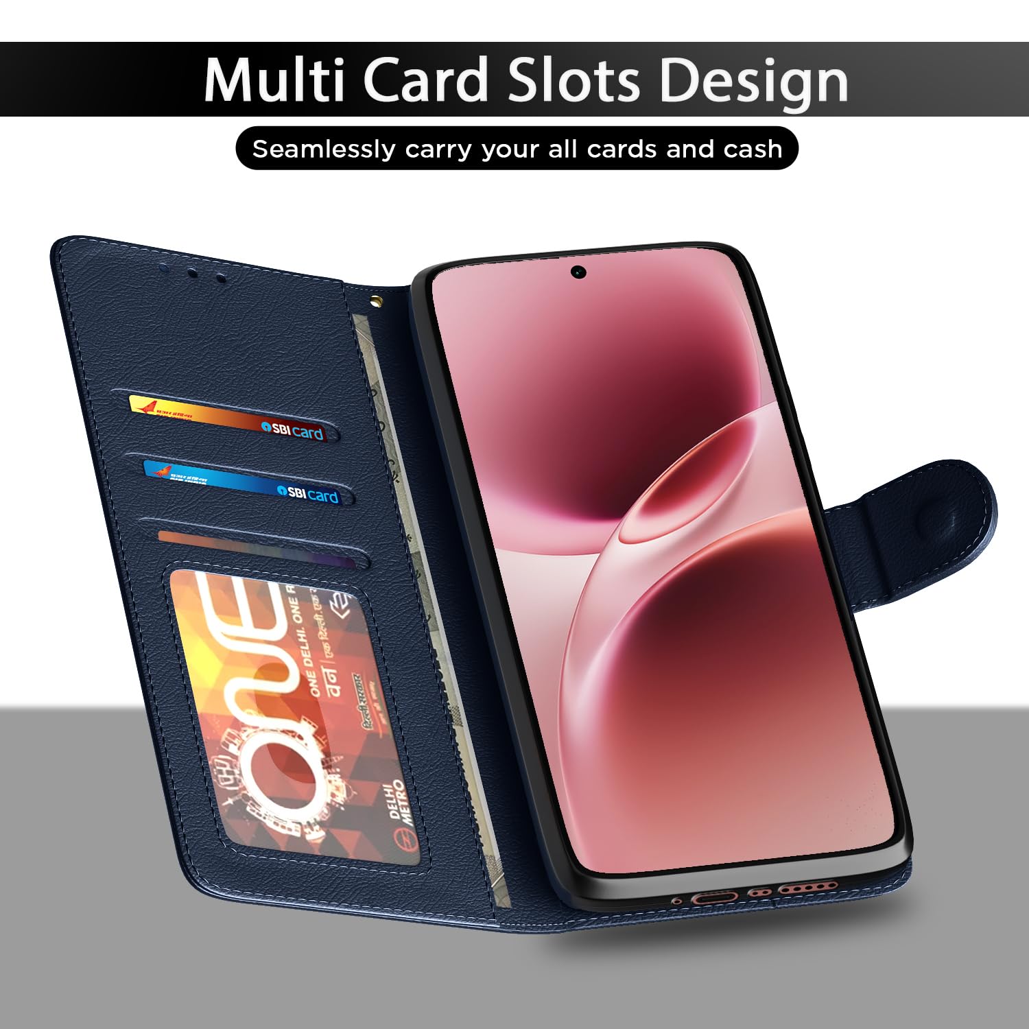 Vivo V70/V70 Wallet flip cover in blue by Pikkme – photo 5