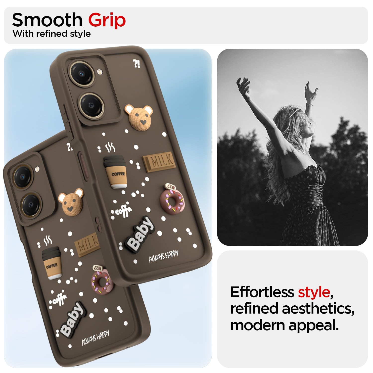 Pikkme iQOO Z9 Lite 5G / Vivo T3 Lite 5G / Vivo Y18 / Y18e / Y03  Cute Fun Cartoon 3D Bear Coffee Back Cover (Brown)
