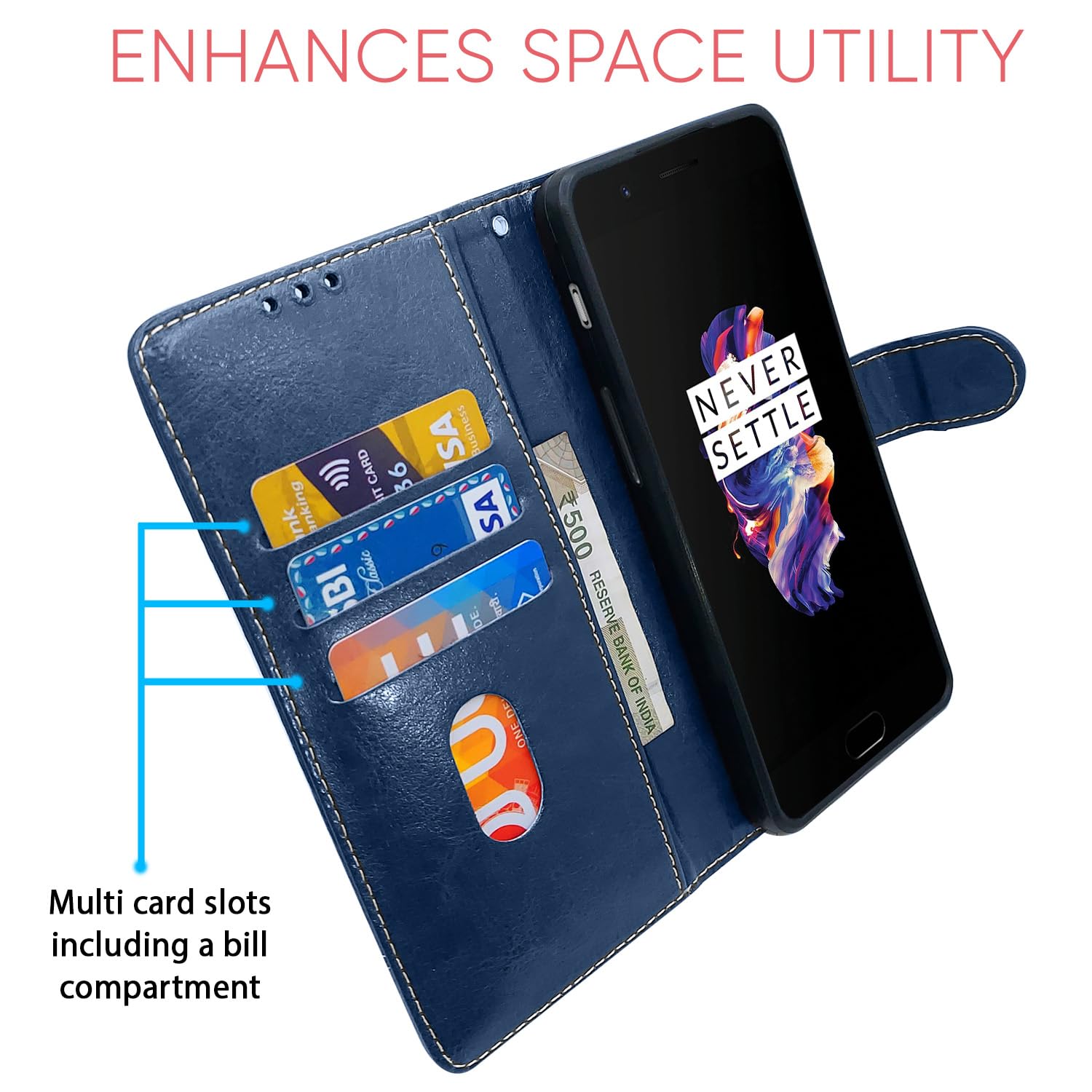 Pikkme OnePlus 5 blue & brown wallet flip cover – photo 3