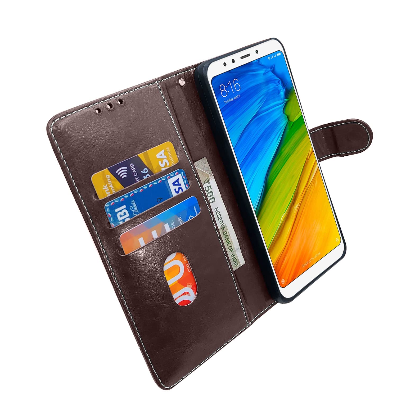Pikkme coffee & brown Magnetic flip cover for Redmi Note 5 – photo 4
