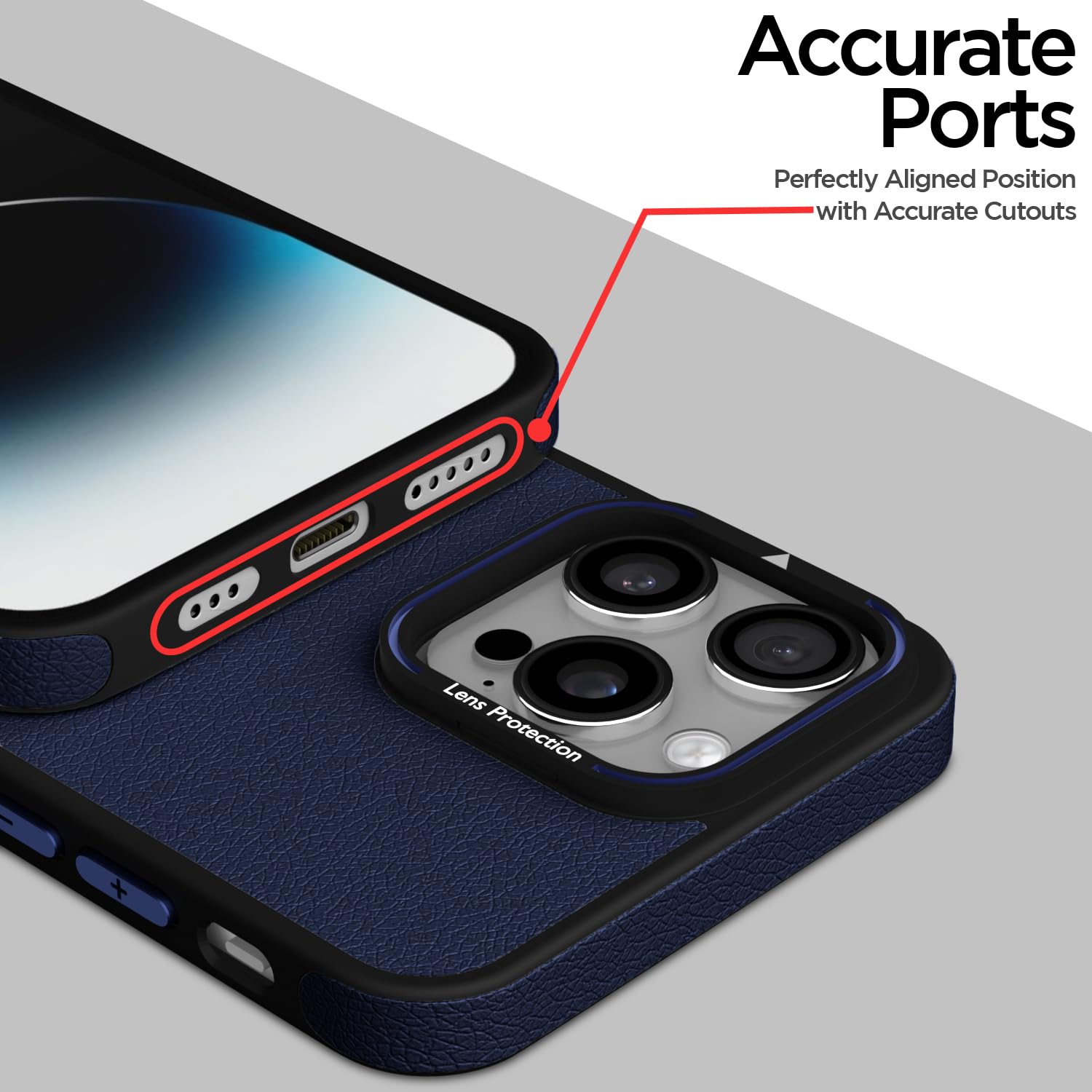 Pikkme iPhone 14 Pro Pu Leather with Metal Frame Lens Protection Bumper Case (Blue)