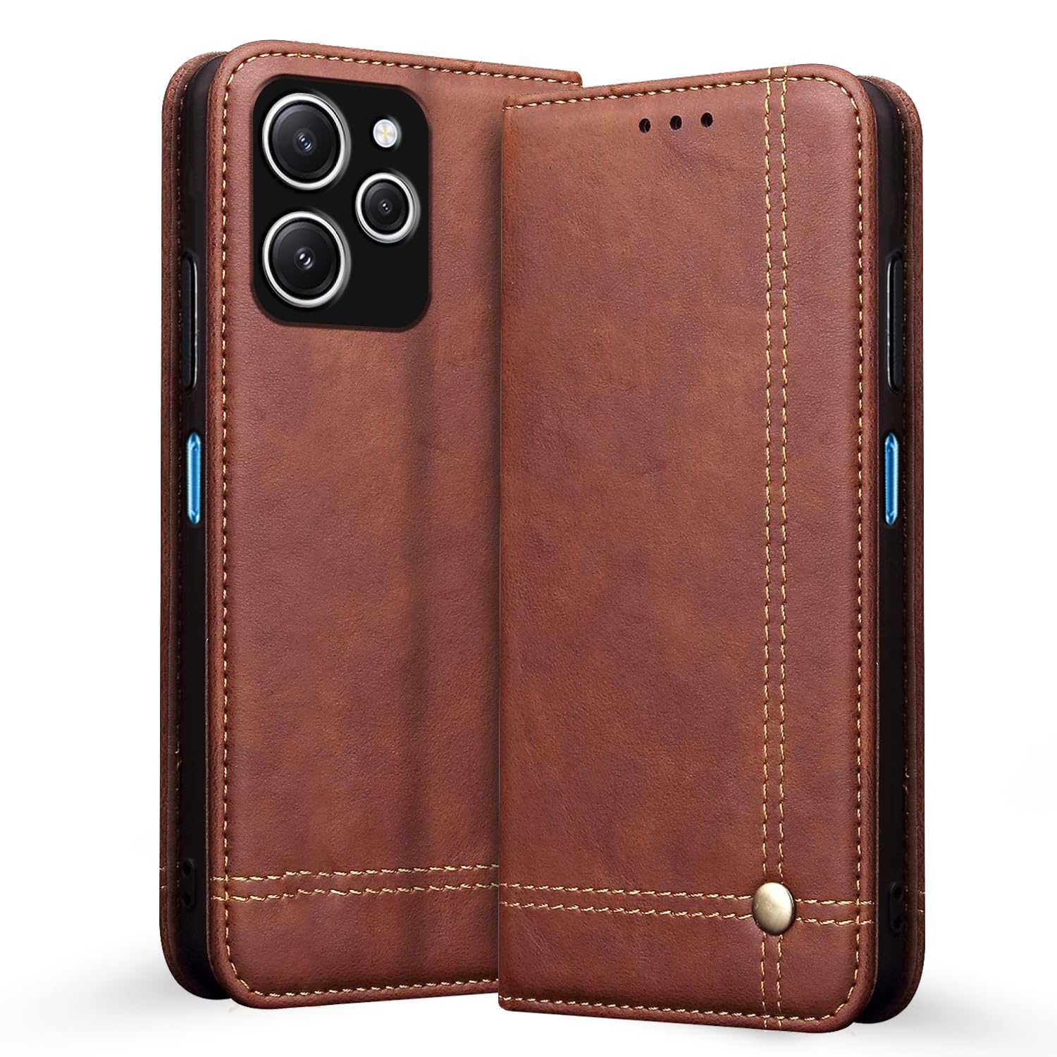 Pikkme Redmi 12 4G Prime Premium Leather Magnetic Flip Cover (Brown)