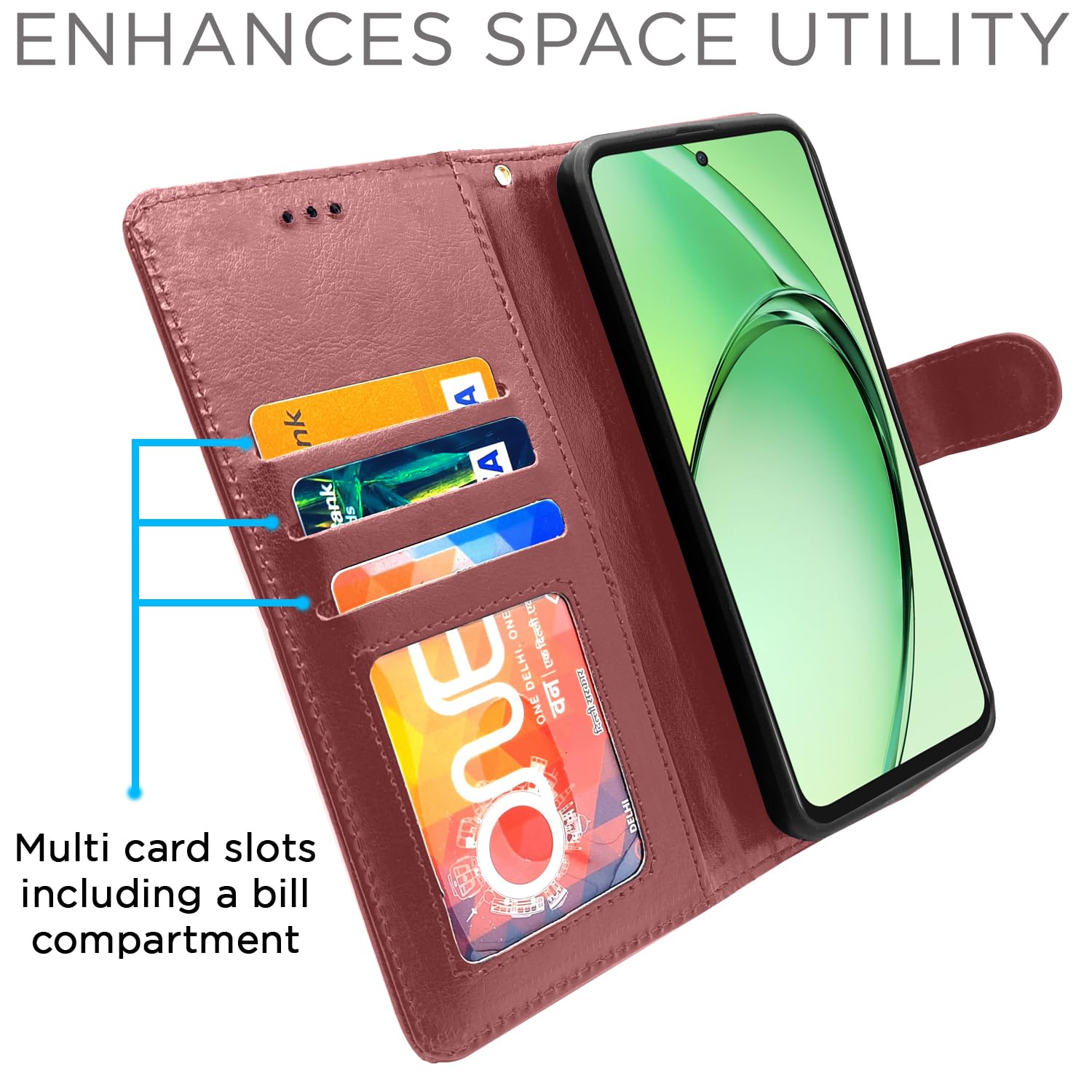 Oppo K12x 5G Wallet flip cover in brown by Pikkme – photo 2