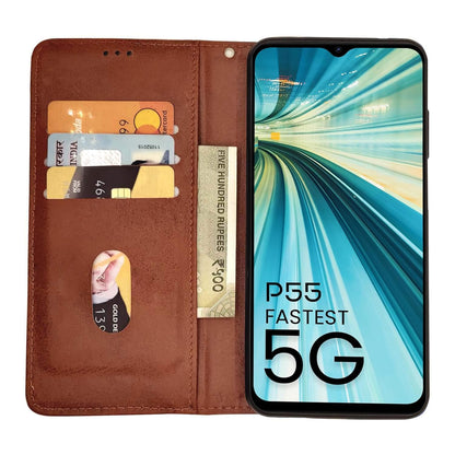 Itel P55 5G wallet flip cover in brown by Pikkme – photo 3