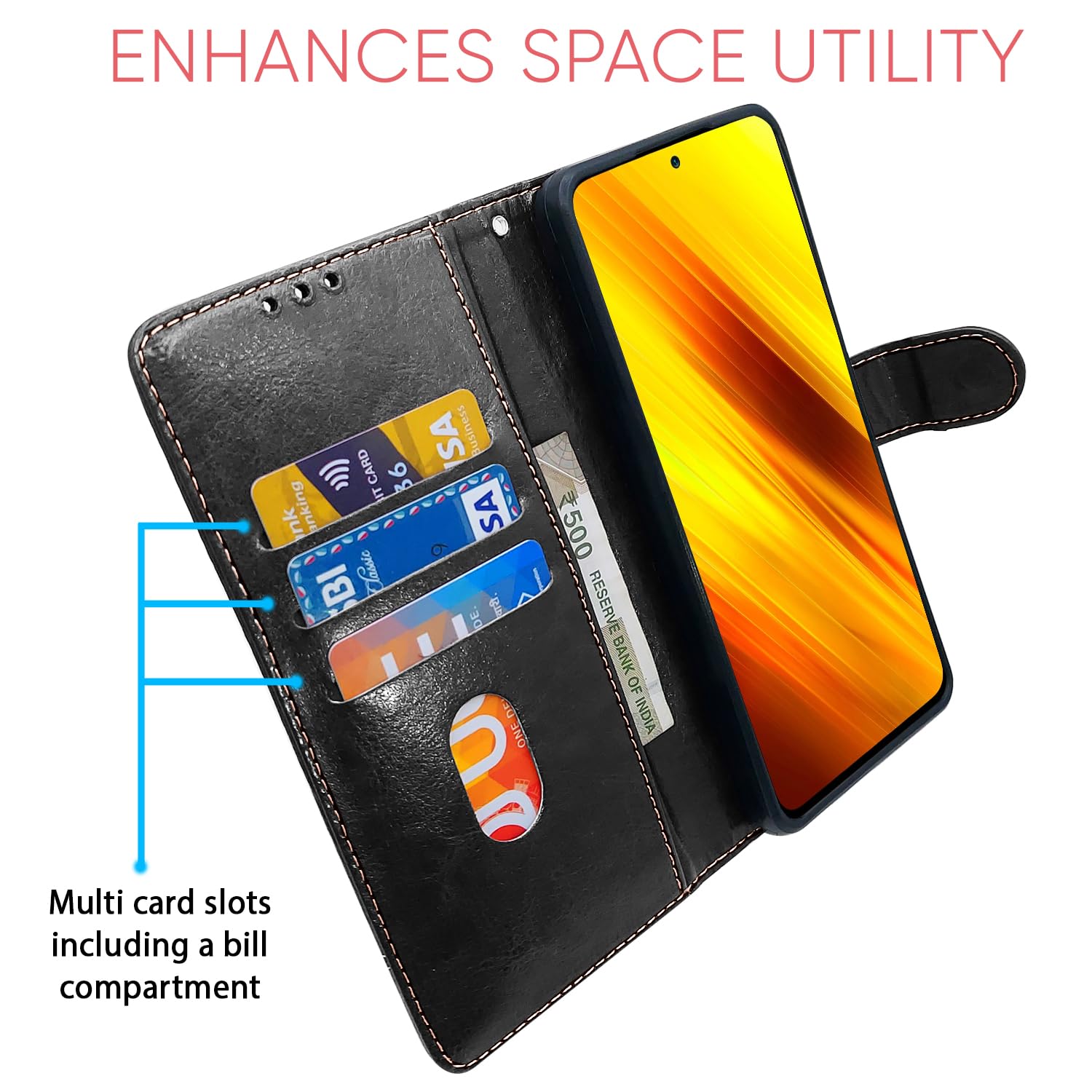 Black & brown Magnetic mobile flip cover for Poco X3 – Pikkme – photo 3
