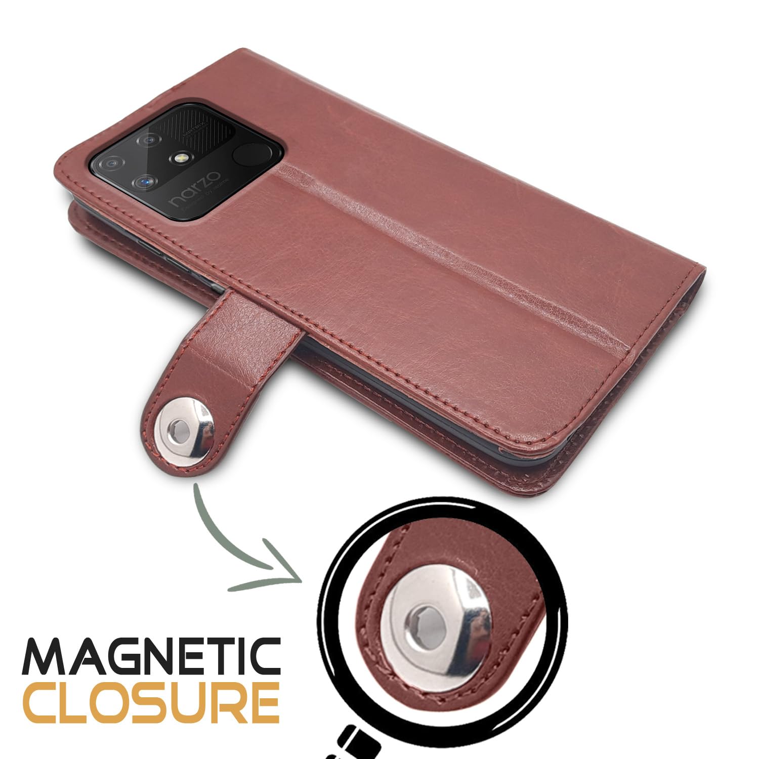 Pikkme brown wallet flip cover for Realme Narzo 50A – photo 4