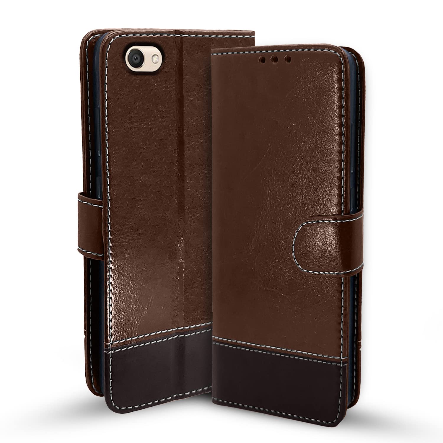 Vivo V5/V5s Magnetic flip cover in brown & coffee by Pikkme