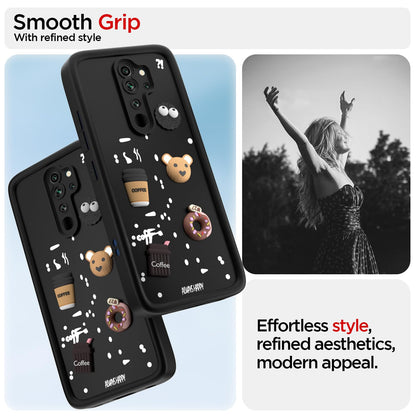 Pikkme Redmi Note 8 Pro Cute Fun Cartoon 3D Bear Coffee Back Cover (Black)