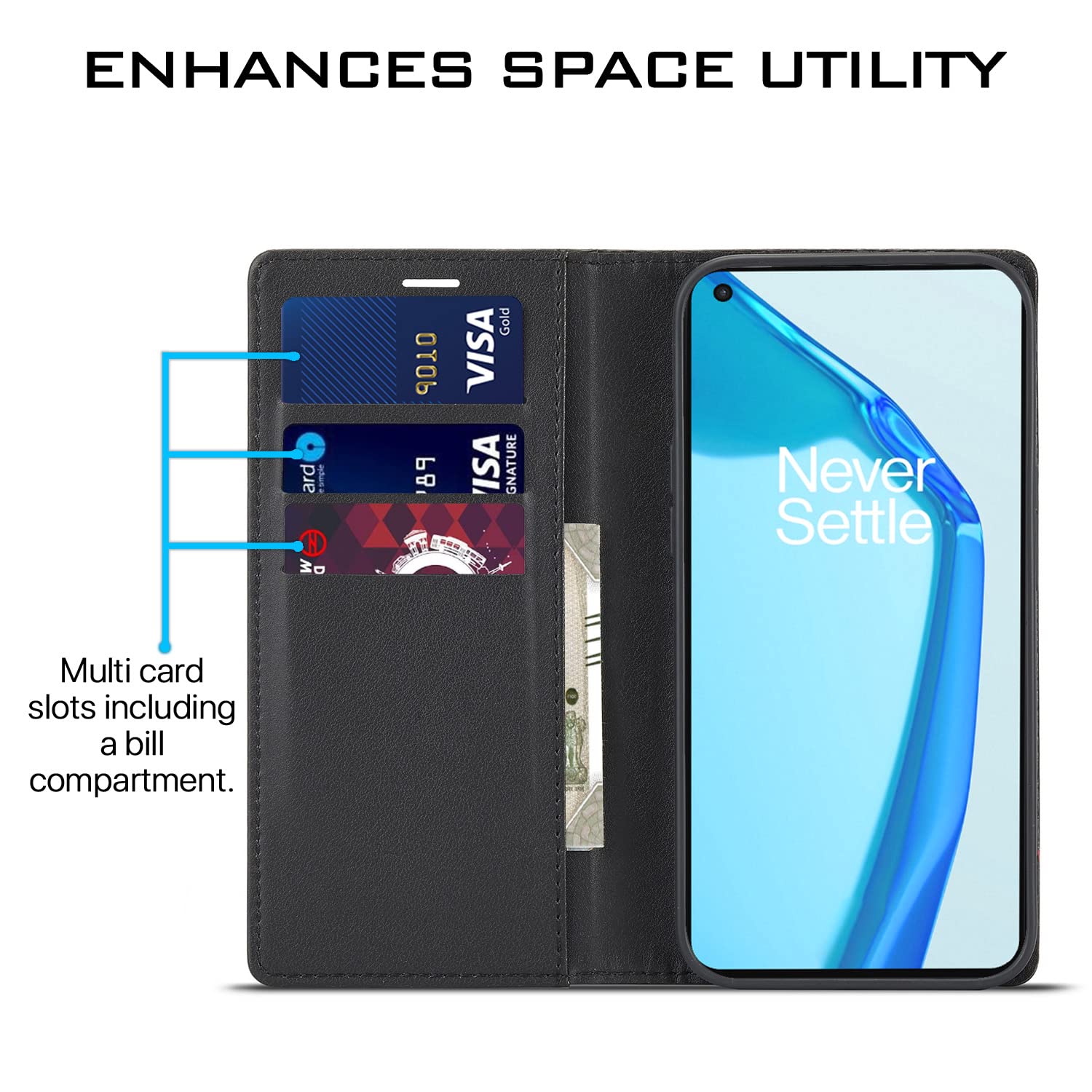 Pikkme black Wallet flip cover for OnePlus 9 – photo 3