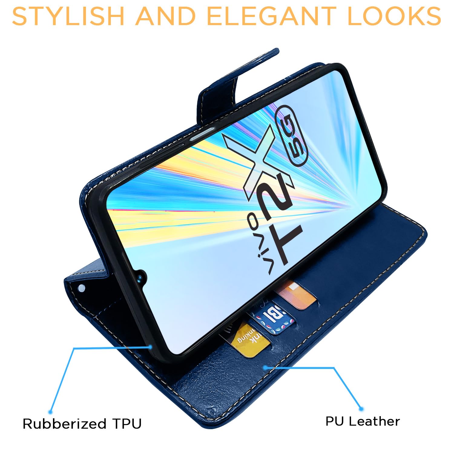 Vivo T2X/Y16/Y56 5G Magnetic flip cover in blue & brown by Pikkme – photo 5