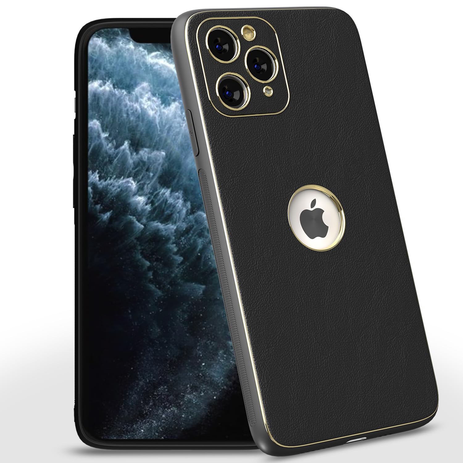 Pikkme iPhone 11 Pro Gold Electroplated Premium Leather Chrome Back Cover (Black)