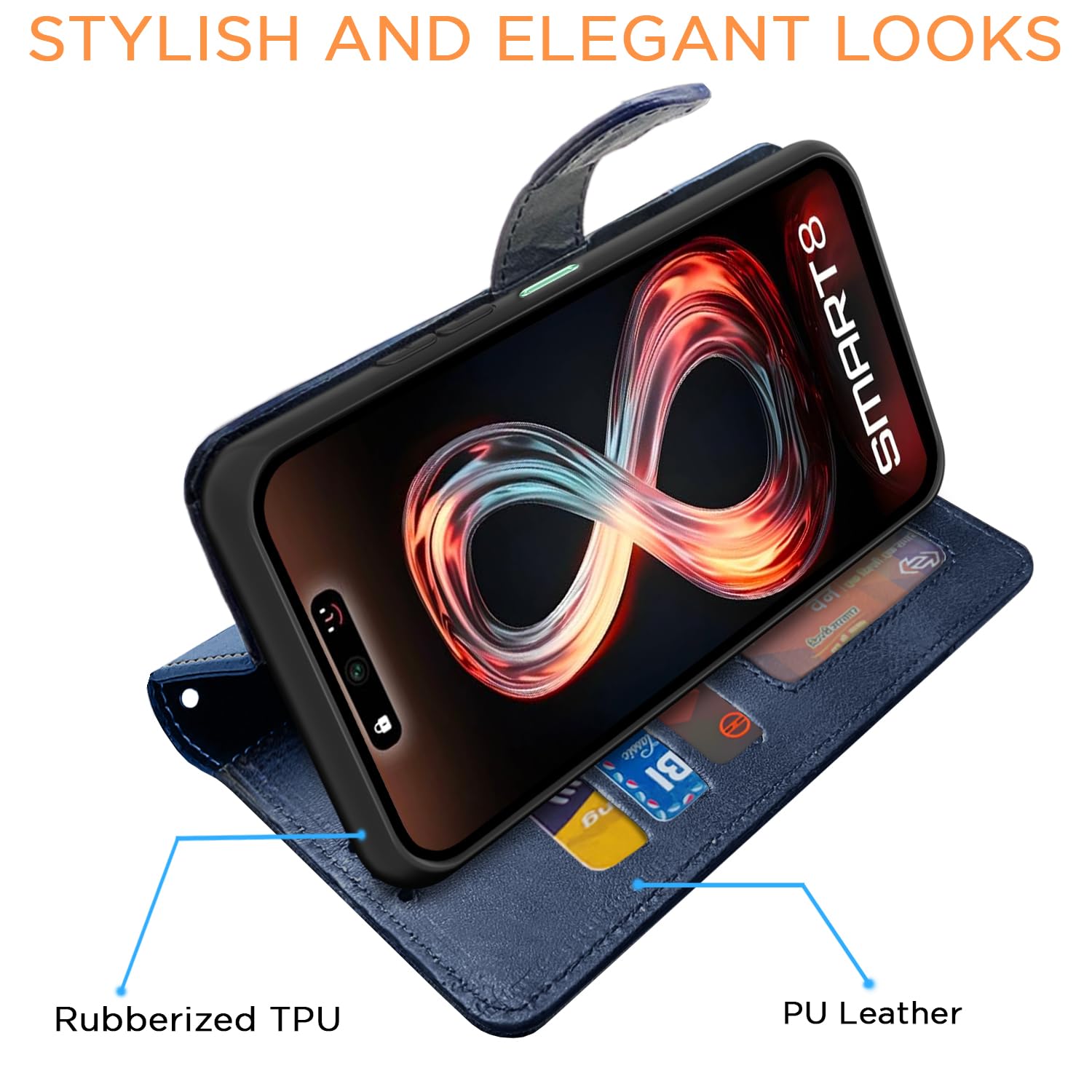Infinix Smart 8 mobile flip cover in navy & light blue by Pikkme – photo 5
