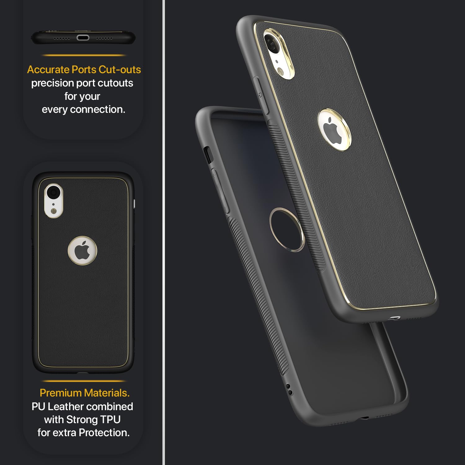 Pikkme iPhone XR Gold Electroplated Premium Leather Chrome Back Cover (Black)