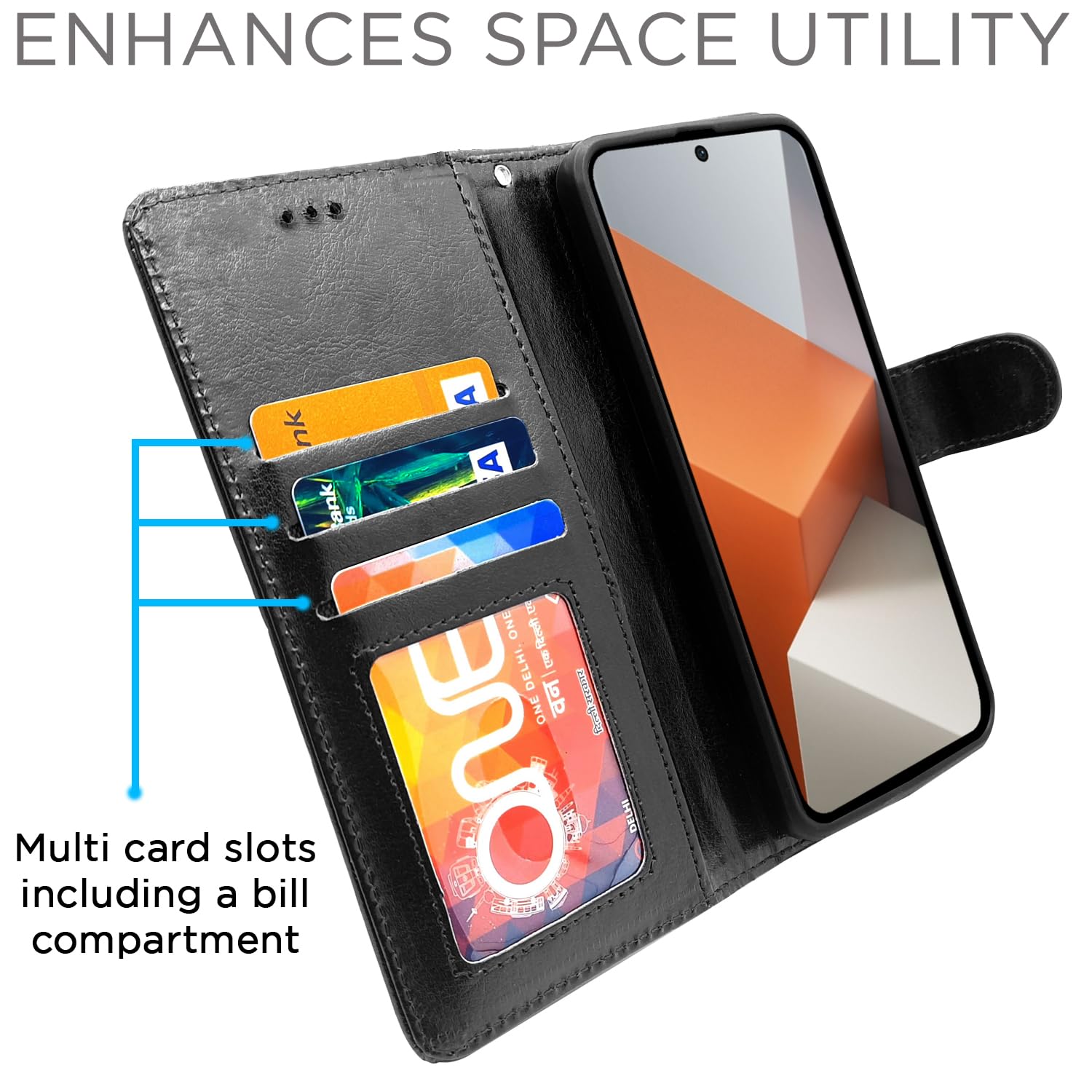 Pikkme Redmi Note 13 Pro Plus 5G  Vintage Flip Cover (Black)