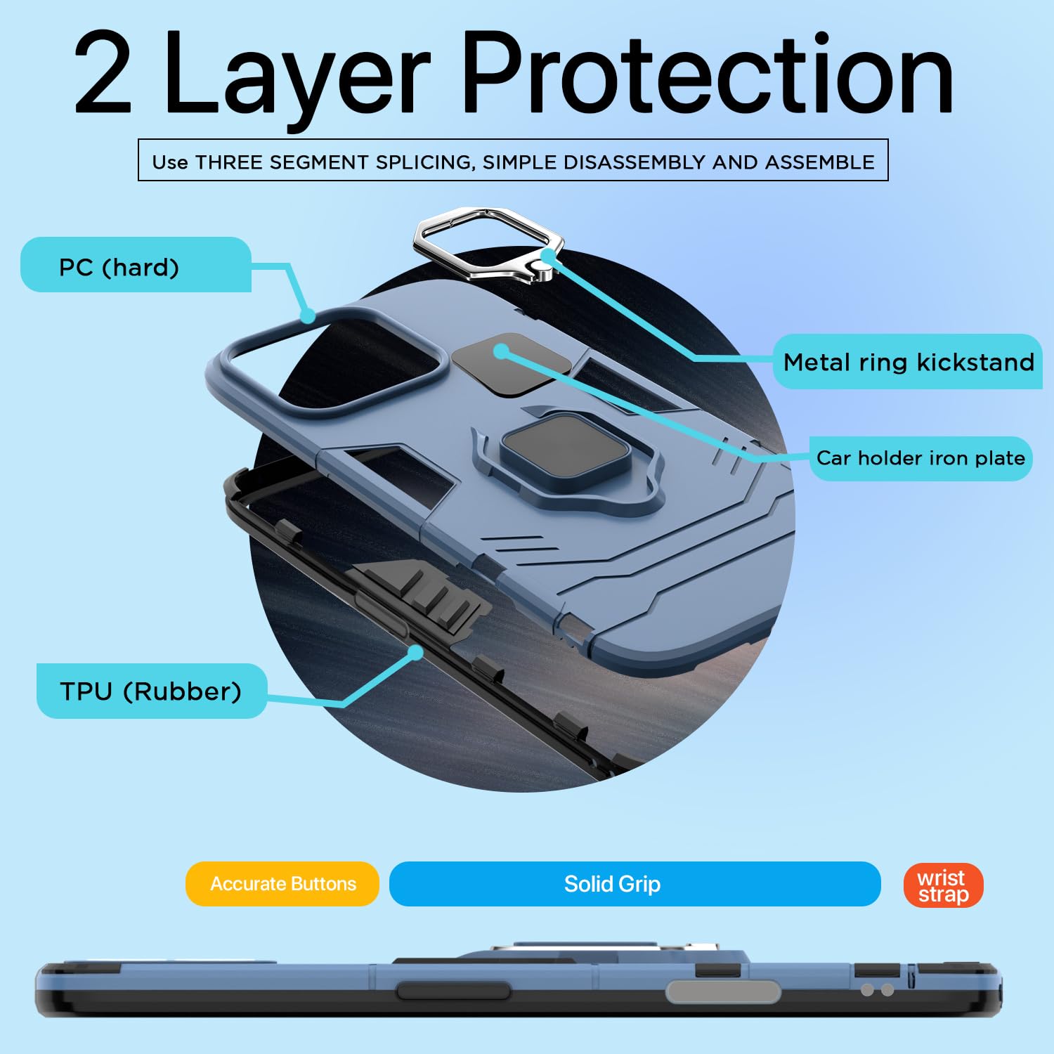 Pikkme iPhone 16 Pro D5 tough Armor Back Cover (Blue)