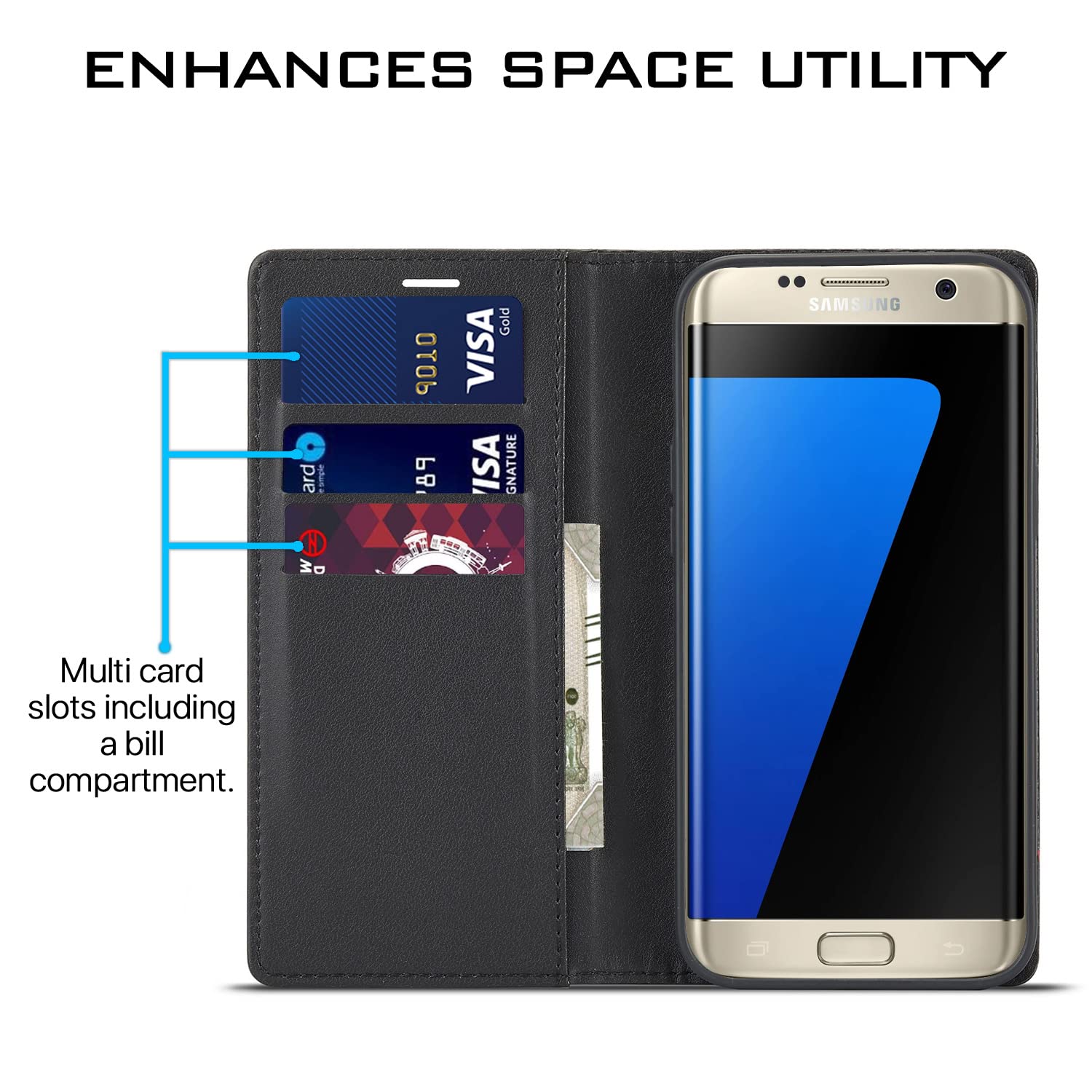 Samsung S7 Edge Wallet flip case in black by Pikkme – photo 3