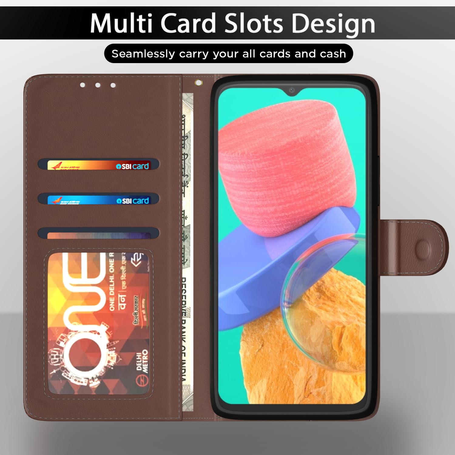 Pikkme Samsung M32 4G/M32 Prime/F22 4G Wallet tan mobile flip cover – photo 5