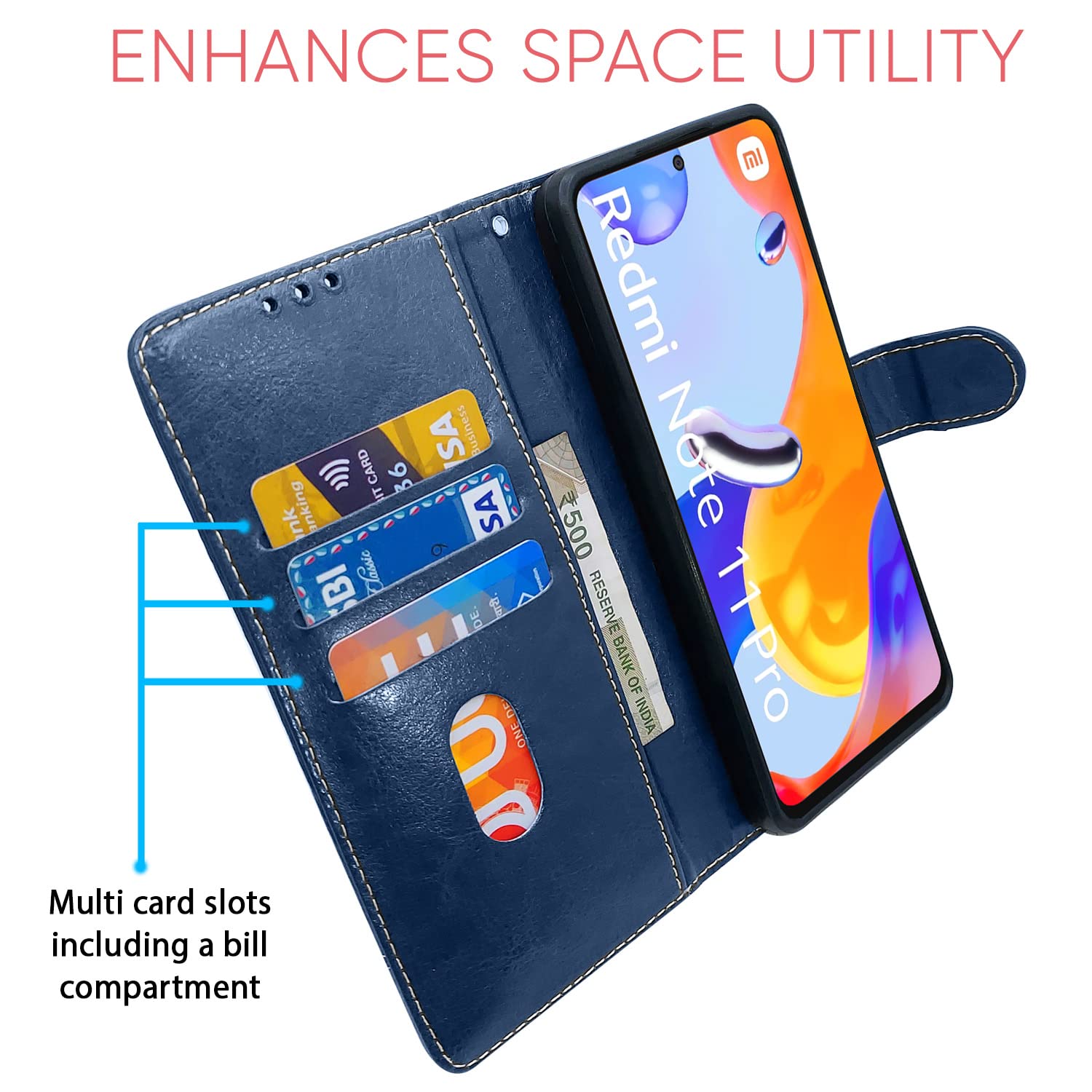 Blue & brown wallet flip cover for Redmi Note 11 Pro/Note 11 Pro Plus 5G – Pikkme – photo 3