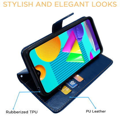Pikkme blue & brown Magnetic wallet flip cover for Samsung M01 – photo 5