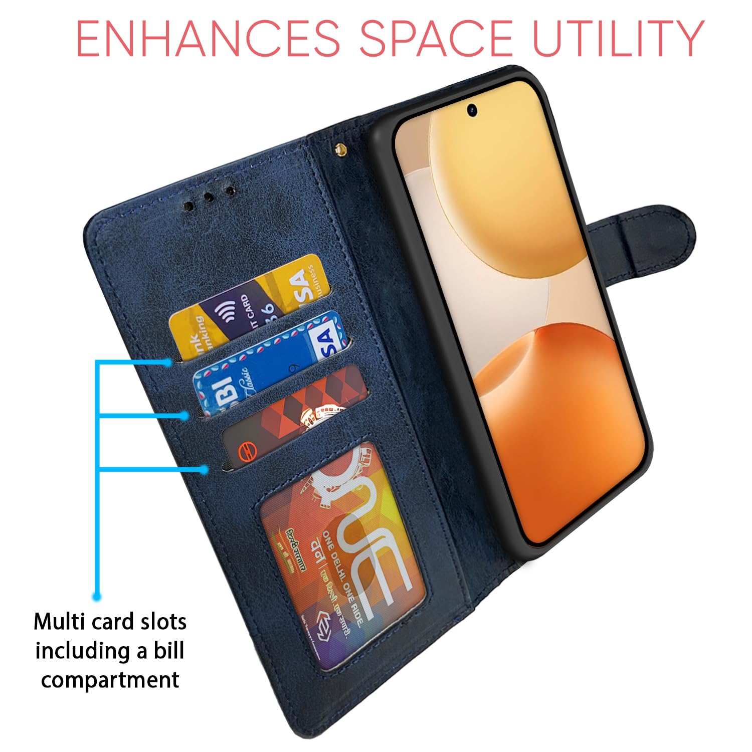 Navy & light blue Magnetic wallet flip cover for Realme P4 Pro 5G – Pikkme – photo 5