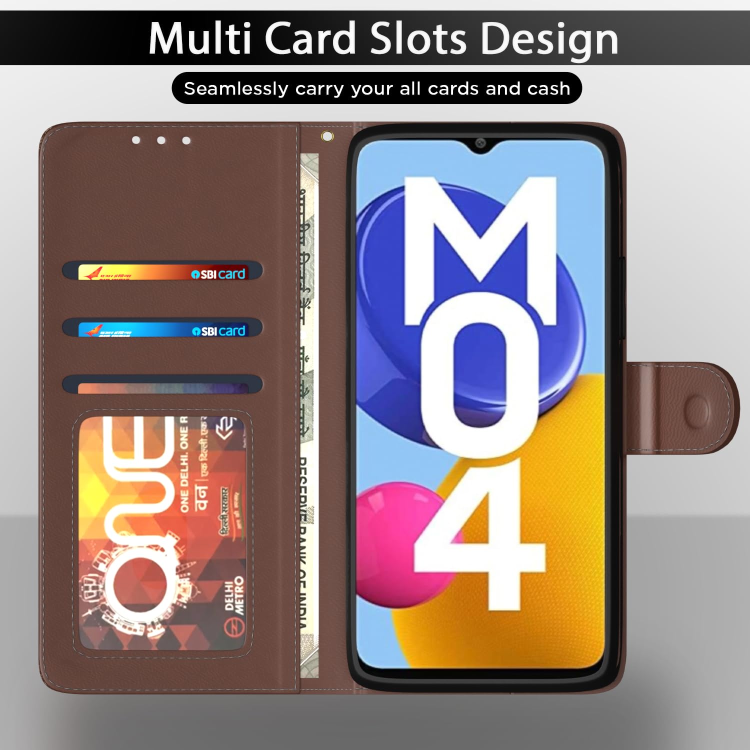 Samsung M04/F04/A04e mobile flip cover in tan by Pikkme – photo 5